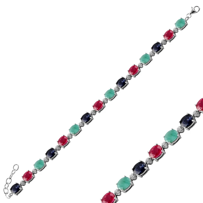Silver 925 Sterling Ruby, Emerald & Sapphire Cubic Zirconia Watercourse Bracelet
Silver 925 Sterling Ruby, Emerald & Sapphire Cubic Zirconia Watercourse Bracelet