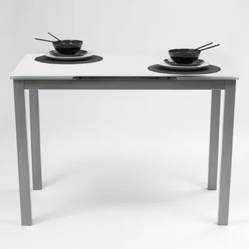 Kitchen Table extendable PARIS OPTICAL of crystal PURE white and structure in gray metal 110/170x70cm
Kitchen Table extendable PARIS OPTICAL of crystal PURE white and structure in gray metal 110/170x70cm