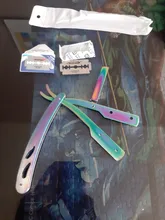 FnLune hombres recto peluquería de afeitar de pelo en el sobaco pelo púbico navaja plegable herramienta de depilación y 1 hoja El estilista sostiene una navaja y envía una cuchilla para afeitar el vello de las axilas