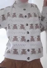 Thin Sweater Button Neck-Cardigan Knitted Beige PERHAPS Bear Women Outwear Short O-Neck