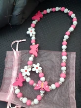 Suéter con dibujos de animales y flores de madera para niños, collar, pulsera, regalos para niñas, joyería para niños