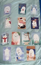 Juego de 28 hojas de cartas de Ghost Lomo intercambiables, Mini mensaje postal de dibujos animados, regalos de navidad