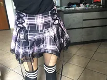 Faldas con cordones góticas para mujer, minifalda con cordones a cuadros, estilo Punk, ropa de calle de verano, Sexy, color negro