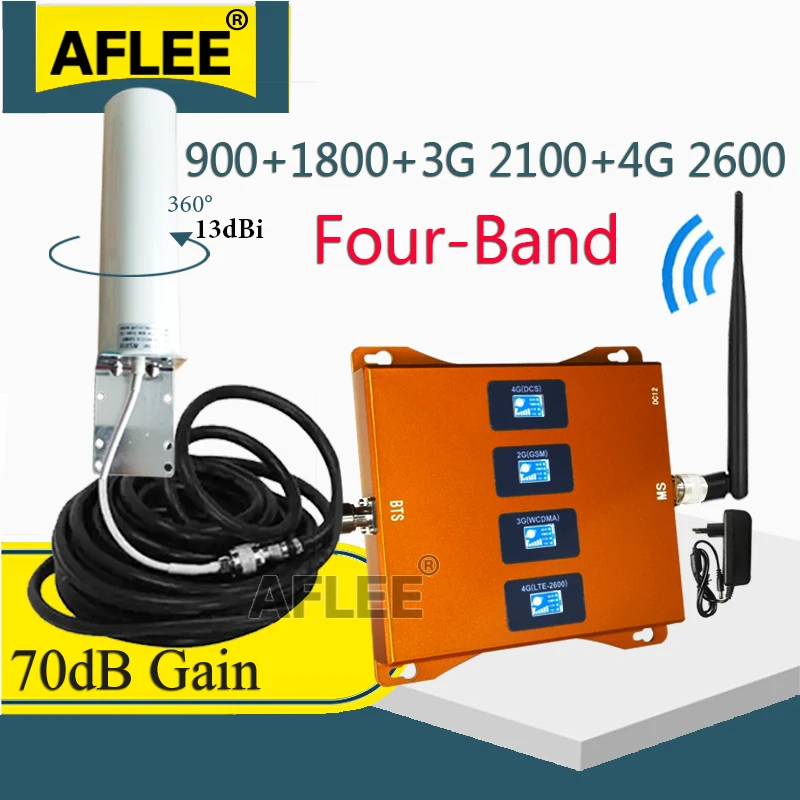 

New!! 900 1800 2100 2600 Mhz Four-Band 4G Signal Amplifier 4G Cell Phone Repeater GSM 2G 3G 4G Signal Booster GSM DCS WCDMA LTE