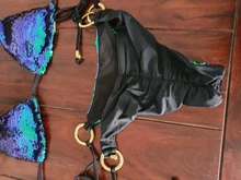 Nayooton-Conjunto de Bikini triangular con lentejuelas brillantes para mujer, ropa de playa Sexy con cordón, traje de baño de cuello alto cruzado con cuello Halter, traje de baño de cintura baja