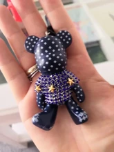 Artesanía de bricolaje hecha a mano, diamantes de imitación, borlas Bomgom, dibujos animados, Popobe, dorado, llavero de oso, bolsa bonita, soporte para dijes, llavero de resina de dibujos animados