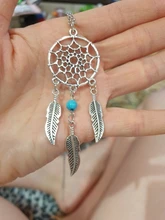 Collar de atrapasueños de aleación o acero inoxidable para mujer, collar de atrapasueños con pluma étnica Bohemia para Yoga, Mandala indio, Lotus, atrapasueños