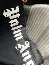 Palm Angels carta logotipo Unisex de los hombres las mujeres AMANTES DE Estilo de pareja de moda de algodón de manga corta de cuello redondo Camiseta novio regalo