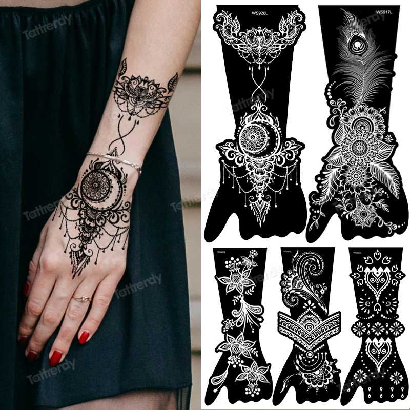 1 Sheet Flower Mandala Henna Tattoo Stencils for Painting Wedding on Hand Sleeve Bride Beauty Airbrush Stencil Templates Indian | Красота и