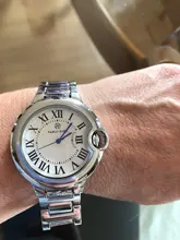 Relojes de alta calidad para mujer y hombre, pulsera de lujo con globos azules de acero, plateado