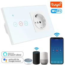 Tuya Wifi Smart Switch Socket Combination Led Light Touch Wall Switch with EU Electrical Socket Compatible Alexa Google Home
Tuya Wifi Smart Switch Socket Combination Led Light Touch Wall Switch with EU Electrical Socket Compatible Alexa Google Home