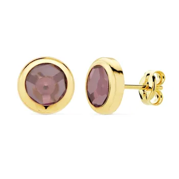 18k gold earrings female 8.5mm. Chatón round purple stone mauve close pressure
18k gold earrings female 8.5mm. Chatón round purple stone mauve close pressure