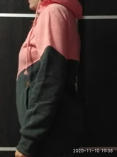 Hoodied Sweatshirt Jackets Womens Ladies Spring Patchwork Long-Style Casual Buttocks