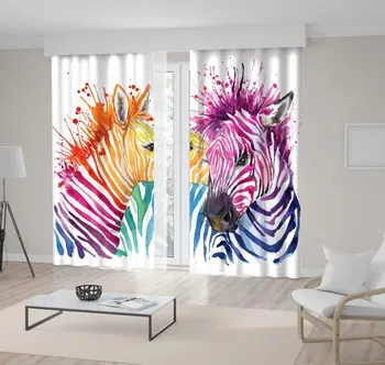 

Curtain Colorful Zebra Horse Wild Animals in Africa Nature Painting Art Orange Fuchsia Blue