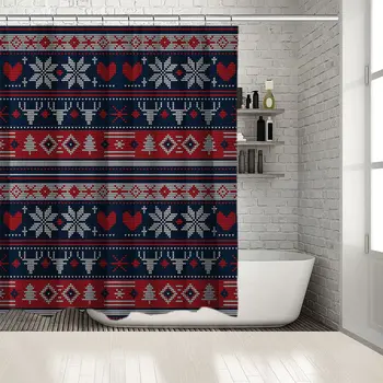 Knitted Christmas Pattern Snowflakes with Pine Trees Reindeer Horns Heart Shapes Artwork Red Blue Shower Curtain
Knitted Christmas Pattern Snowflakes with Pine Trees Reindeer Horns Heart Shapes Artwork Red Blue Shower Curtain
