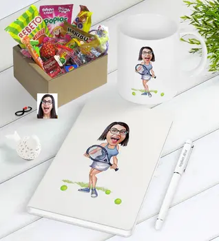 Personalized Women 'S Tennis Player Caricature Of Nostalgic Lezzetler Notebook Pen Mug Gift set
Personalized Women 'S Tennis Player Caricature Of Nostalgic Lezzetler Notebook Pen Mug Gift set