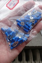 10-100 unids/set RV2 terminales aisladas de anillo azul Cable Conectores eléctricos de crimpado 16-14 AWG Kit M3/M4/M5/M6/M8