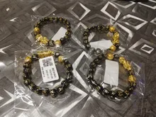 24 estilos Feng Shui de piedra obsidiana pulsera con cuentas hombres mujeres Unisex pulsera de Oro Negro Pixiu riqueza buena suerte pulsera de las mujeres