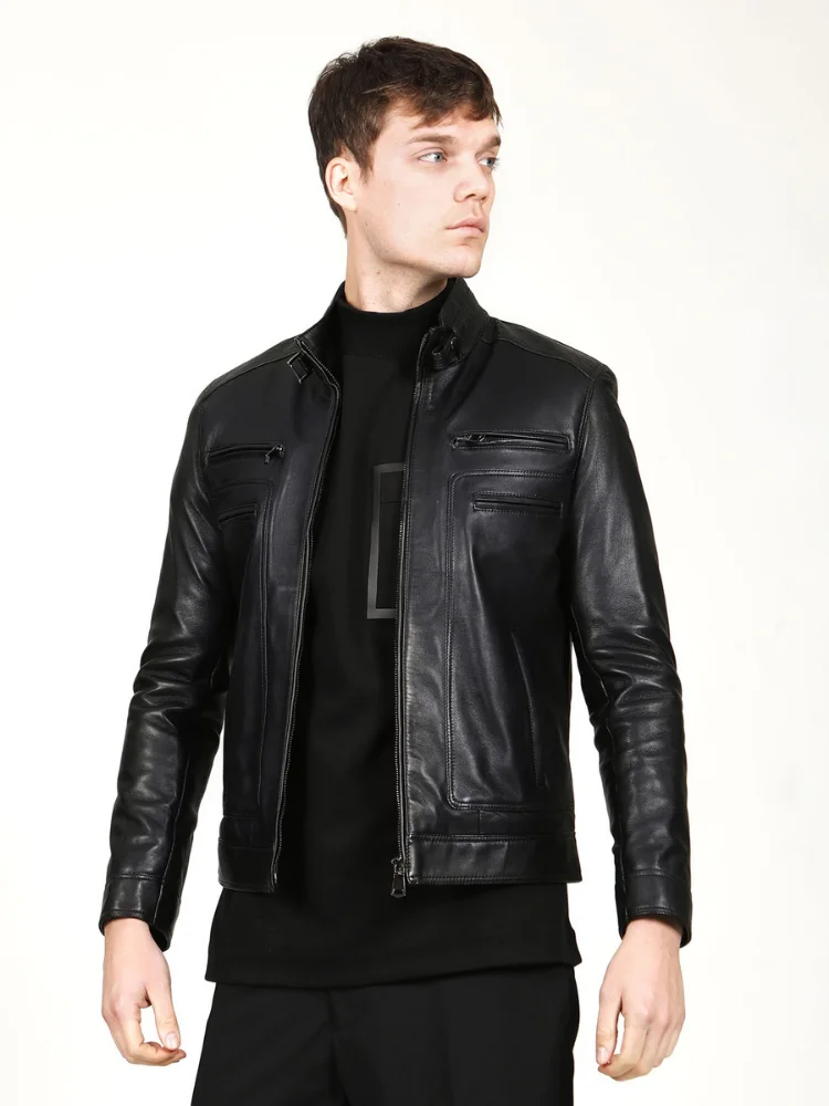

Men's Real Genuine Leather Jacket Lambskin Motorcycle Autum Spring Coat Male Warm Large Size Suede Casacode New Style Casual