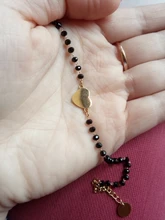 Pulsera de acero inoxidable con forma de trébol de oro rosa para mujer, brazalete de cuentas de cristal negro, joyería 2020