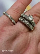 Conjunto de anillos de boda elegantes para mujer, joyería de compromiso de Color plateado con brillante intenso, anillo de circón para mujer, 2 uds.