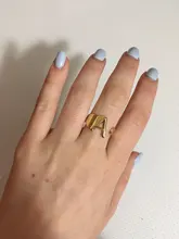 Anillo con apertura ajustable iniciales del nombre para mujer, ancho hueco, grueso, letras de A-Z, 3 colores, Metal, alfabeto, fiesta, joyería