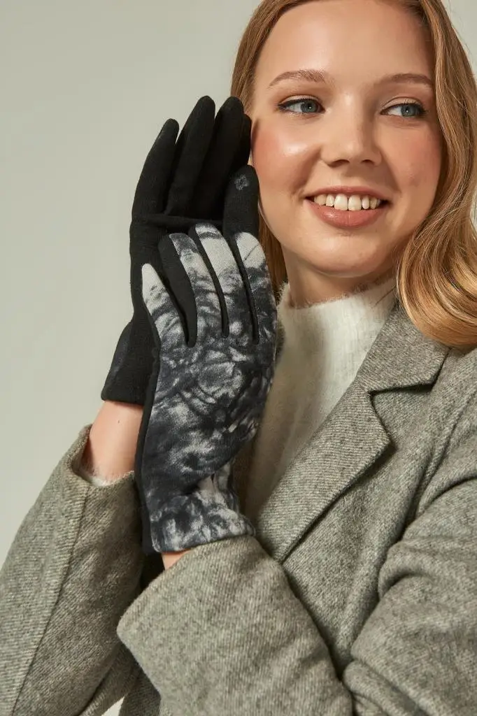 12918 черные хлопковые перчатки с градиентным принтом YL | Аксессуары для одежды