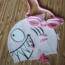 Gafas de natación con pinza nasal de silicona para niños y niñas, con tapón para las orejas, conjunto de gorro de natación de tiburón, antiniebla, para niños de 3 a 12 años