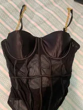 Criptográfico de malla negro Bodi transparente de cadena de Metal sin respaldo tirantes body Sexy Bodycon mono del Club de la moda de fiesta