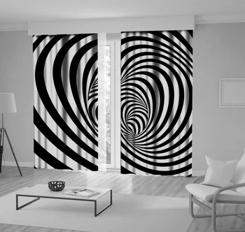 

Curtain Tunnel Striped Spiral Shape Fun Futuristic Modern Artwork Printed Black White