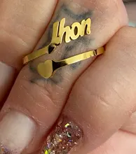 Anillo de boda de acero inoxidable con nombre de corazón y letras personalizadas para mujer, joyería de aniversario ajustable