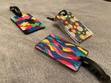 Tarjeta de silicona para equipaje, etiqueta colgante con nombre, estilo nacional, creativo, multicolor, dibujos geométricos, para equipaje/maleta