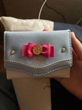 Mini cartera con lazos bonitos para mujer, Tarjetero con broche, monedero de mano, de cuero PU, a la moda, novedad
