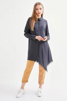 Tencel Asymmetrical Tassel Detail Tunic-Anthracite 
Tencel Asymmetrical Tassel Detail Tunic-Anthracite