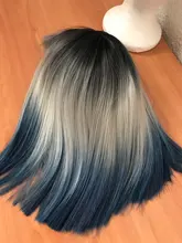 AISI QUEENS-Peluca de cabello sintético para mujer, cabellera artificial recto corto con degradado azul, color rosa, Morado, rojo, fibra de alta temperatura