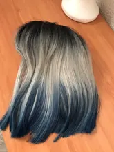 AISI QUEENS-Peluca de cabello sintético para mujer, cabellera artificial recto corto con degradado azul, color rosa, Morado, rojo, fibra de alta temperatura