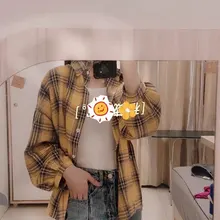 HOUZHOU camisas a cuadros mujeres linterna manga Cardigan Vintage rosa cuadros blusa bonita moda abotonada Oversize
