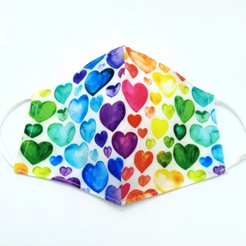 Adult mask, white color with multiple hearts colors, reusable with filter opening. 
Adult mask, white color with multiple hearts colors, reusable with filter opening.