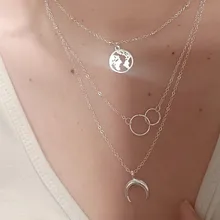 ABDOABDO-Collar de cadena de acero inoxidable para mujer, borla con varias capas, con lentejuelas, colgante redondo para clavícula