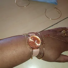 Reloj de pulsera analógico para Mujer, 5 uds., correa de cuero, de cuarzo, negro