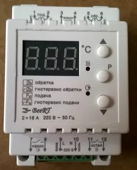Terneo Beert. Thermoregulator for electric boiler. (Two temperature sensors).
Terneo Beert. Thermoregulator for electric boiler. (Two temperature sensors).