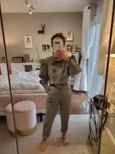 TWOTWINSTYLE Patchwork Ruffle Casual Jumpsuit For Women Stand Collar Long Sleeve High