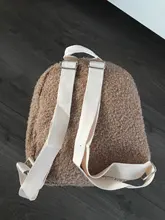 Mochila portátil para la compra de viaje para niños, morral informal de lana de cordero para otoño e invierno, mochila de hombro en forma de oso