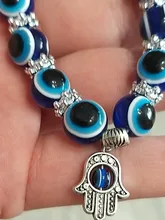 De moda de Color de plata azul de mal de ojo Hamsa la mano de Fátima Palm pulseras para las mujeres de la pulsera del encanto de estilo étnico joyería hecha a mano
