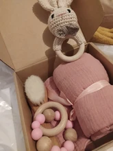 Conjunto de juguetes de baño manta para niño, envolver, bebé, mitos, cepillo, sonajero, pulsera, baberos, suministros de fotografía, regalo de nacimiento