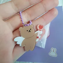 Llaveros de dibujos animados de cereza, Ángel y oso, funda de Metal para auriculares, colgante para chicas, mochila para estudiantes, baratijas de dibujos animados, joyería Kawaii