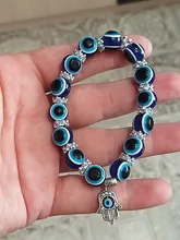 De moda de Color de plata azul de mal de ojo Hamsa la mano de Fátima Palm pulseras para las mujeres de la pulsera del encanto de estilo étnico joyería hecha a mano