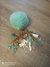 Gran oferta de 23 colores, abalorio mullido de conejo Artificial, bola llavero de pompones para mujer, bolso de coche, llavero, joyería EH343