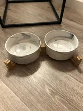 Creative Pet Bowl Marbling Cat Dog Bowl Wooden Shelf Ceramic Feeding and Drinking Bowls