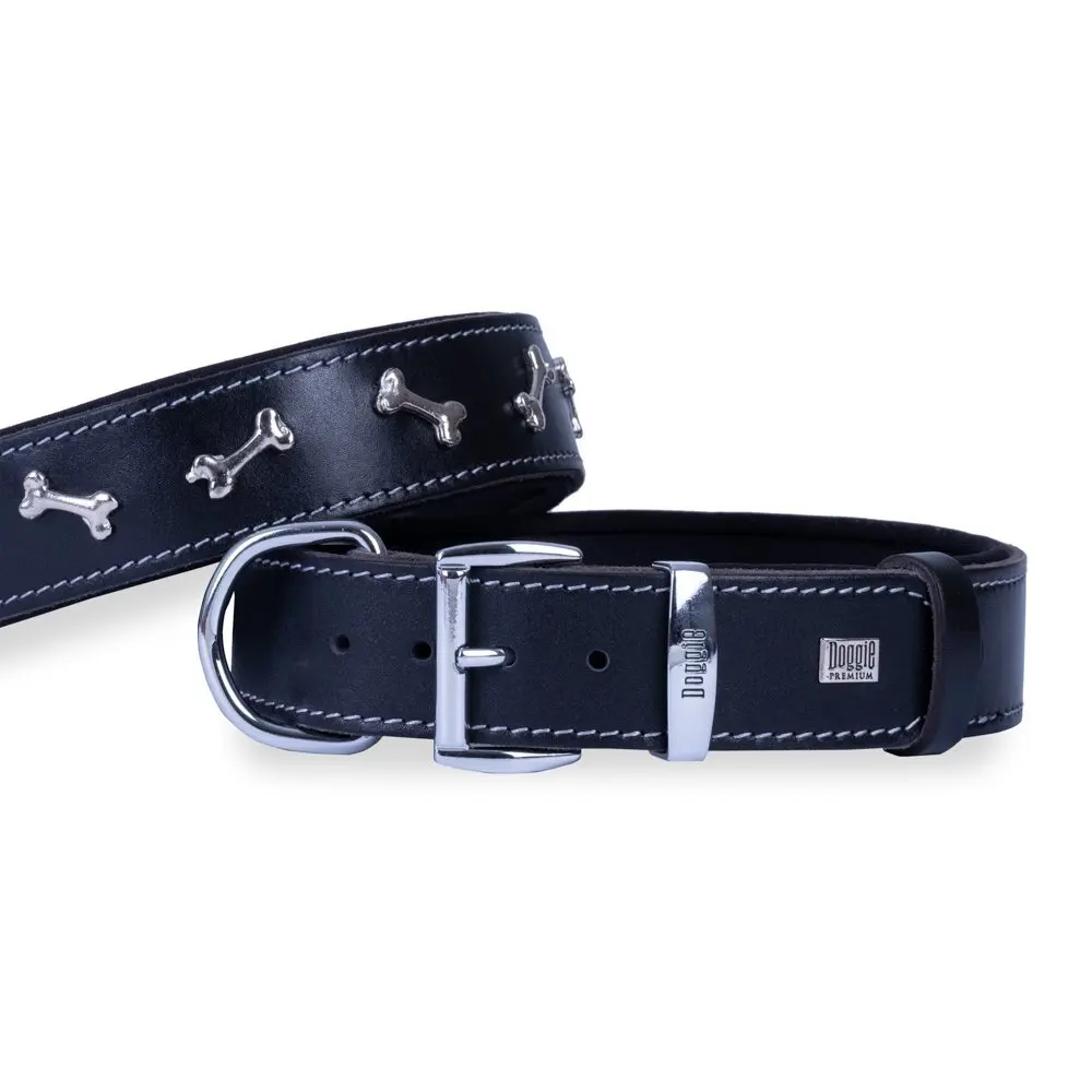 

5 Color 9 Size Dog Neck Strap Adjustable Comfortable Real Leather Handmade Bone Embellished Dog Collar Accesories Beagle Bulldog